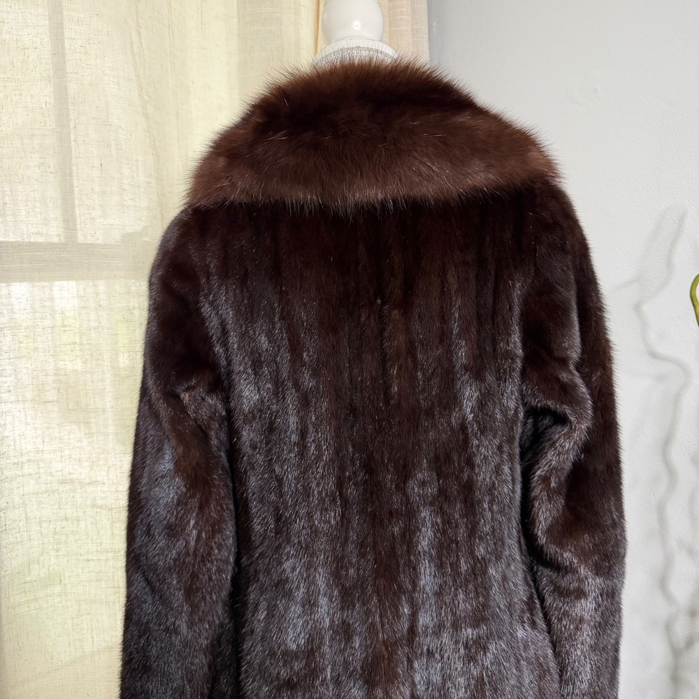 Vintage Mink Fur Coat Full Length Brown Floral Embroidered Lining Women's Medium - Picture 11 of 16